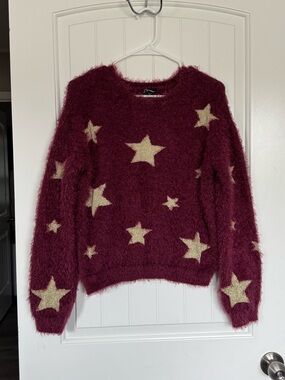 Art Class Burgundy Fuzzy Star Sweater Girls XL (14/16)